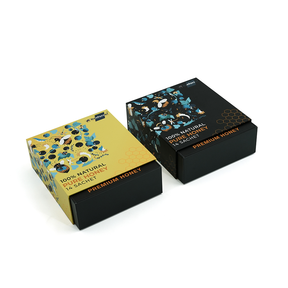 Custom printed slide out drawer rigid gift box, luxury packaging for 14‑pack natural honey sachet gift set, wholesale custom food packaging box Custom printed slide out drawer rigid gift box, luxury packaging for 14‑pack natural honey sachet gift set, wholesale custom food packaging box