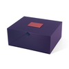 Matte Purple Double Door Magnetic Flip Rigid Gift Box with Embossed Rose Gold Metal Logo Plate