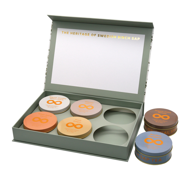 Custom Magnetic Rigid Tea Gift Box with Gold Foil Edge for Tea Tins