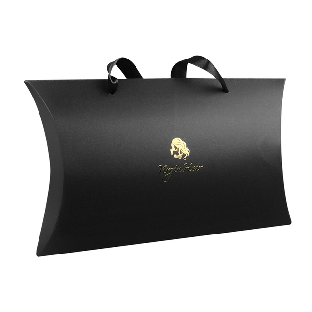 Matte Black & White Foldable Pillow Paper Gift Box with Custom Hot Foil Logo & Hang Holes