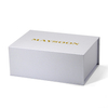 Shimmer Silver Magnetic Flip Rigid Gift Box with Custom Gold Hot Foil Brand Logo