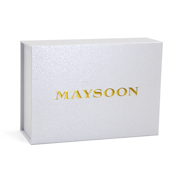 Shimmer Silver Magnetic Flip Rigid Gift Box with Custom Gold Hot Foil Brand Logo