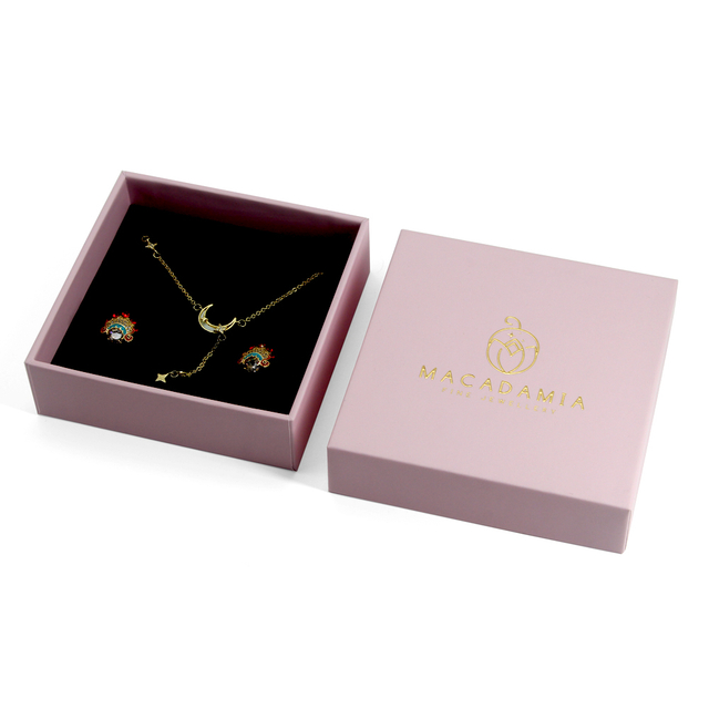 Custom Logo Pink Rigid Jewelry Box for Gift Set