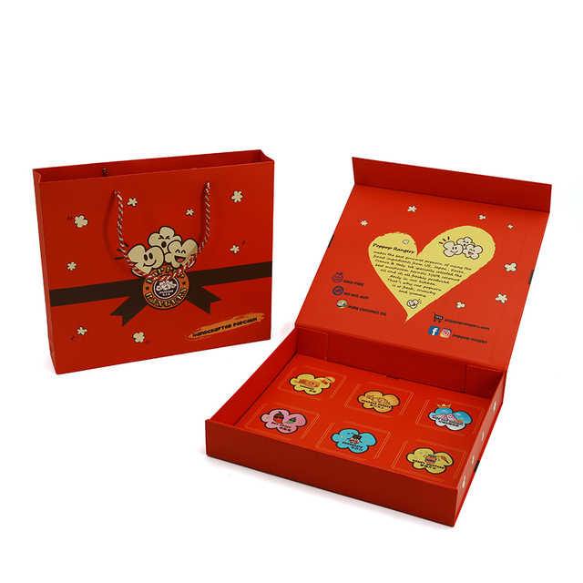 Custom Book Shape Rigid Box 6 Grids Popcorn Gift Box with Matching Paper Tote Bag