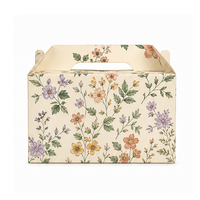 Vintage Floral Cookie Gable Gift Box with Window & Ribbon Bow