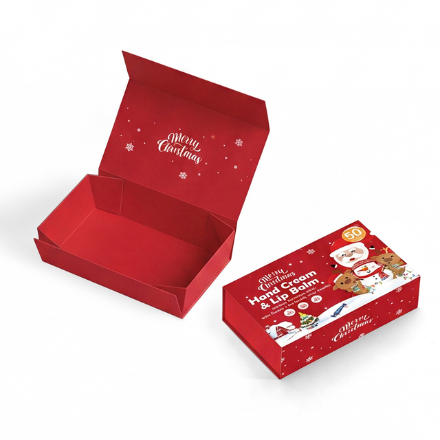 Custom Red Christmas Folding Gift Box for Skincare Sets