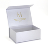 Shimmer Silver Magnetic Flip Rigid Gift Box with Custom Gold Hot Foil Brand Logo