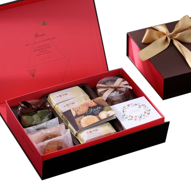 Custom Rigid Cookie Gift Box with Ribbon Bow & Printed Inner Lid