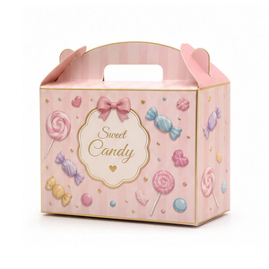 Custom Pink Cartoon Candy Gable Handle Gift Box for Sweet Treats