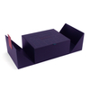 Matte Purple Double Door Magnetic Flip Rigid Gift Box with Embossed Rose Gold Metal Logo Plate