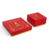 Red Gold Two-Tone Christmas Lid & Base Rigid Gift Box with Printed Satin Ribbon