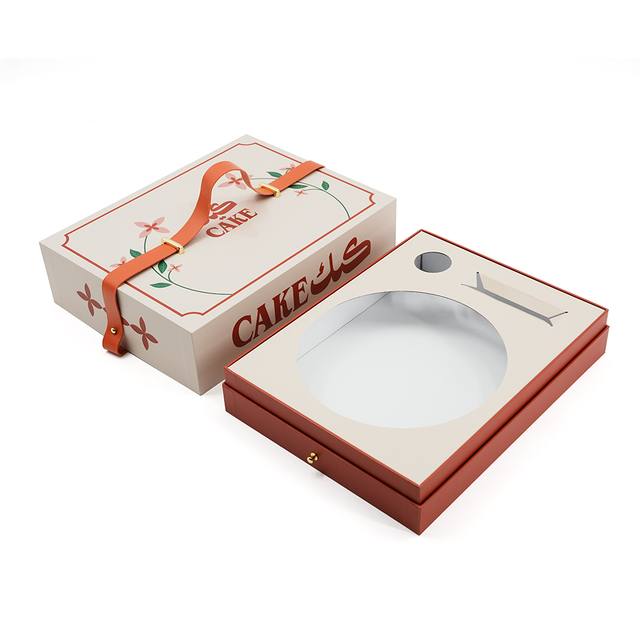 Custom Rigid Cake Packaging Box With PU Leather Handle