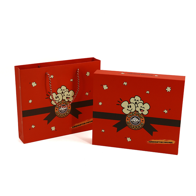 Custom Book Shape Rigid Box 6 Grids Popcorn Gift Box with Matching Paper Tote Bag