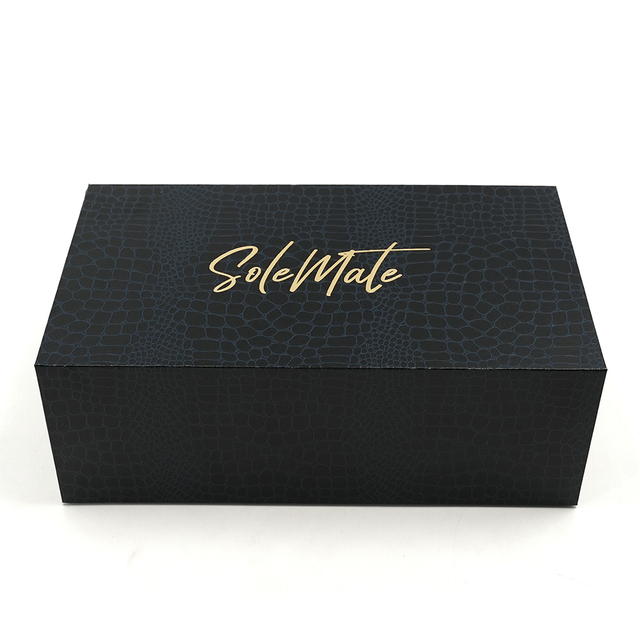 Collapsible Crocodile Embossed PU Flip Rigid Shoe Gift Box with Custom Gold Foil Script Logo