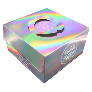 Holographic Iridescent Die Cut Heart Handle Square Cake Packaging Box Wholesale