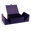 Matte Purple Double Door Magnetic Flip Rigid Gift Box with Embossed Rose Gold Metal Logo Plate
