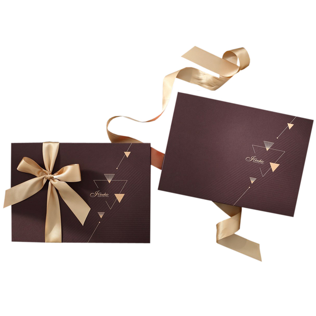 Custom Rigid Cookie Gift Box with Ribbon Bow & Printed Inner Lid
