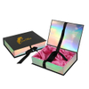 Custom Holographic Magnetic Flip Rigid Gift Box with Pink Satin Lining for Hair Extensions