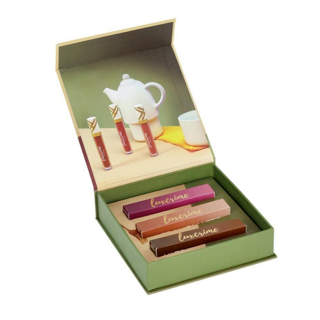 Girly Glitter Flip Top Rigid Cosmetic Packaging Box for Lip Oil Sets