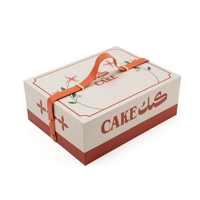 Custom Rigid Cake Packaging Box With PU Leather Handle