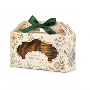 Vintage Floral Cookie Gable Gift Box with Window & Ribbon Bow