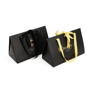 Custom Black Triangular Boutique Paper Bag with Gold Foil Logo