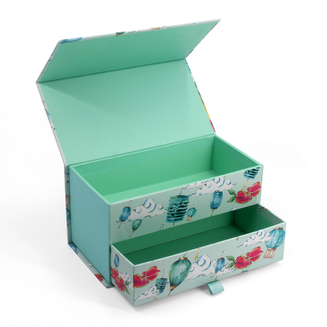 Chinese Style Watercolor Print Multi-Layer Rigid Gift Box for Tea & Cosmetics
