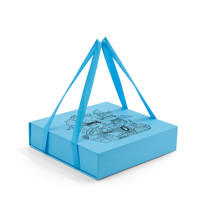 Custom Magnetic Closure Sushi Takeaway Gift Box With Integrated Ribbon Carry Handles