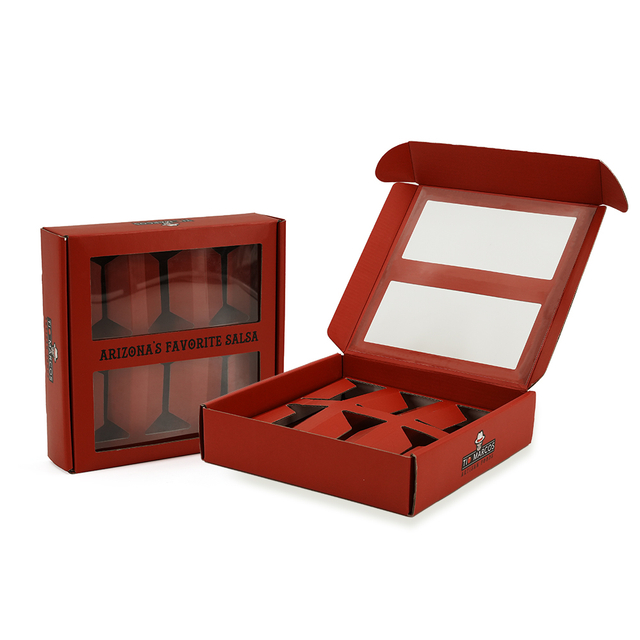 Custom Red Flip‑Lid Hot Sauce Gift Box With Dual Clear PET Window & 6‑Jar Insert