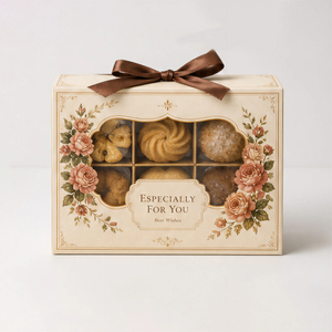 Vintage Rose Window Cookie Gift Box with Ribbon Closure