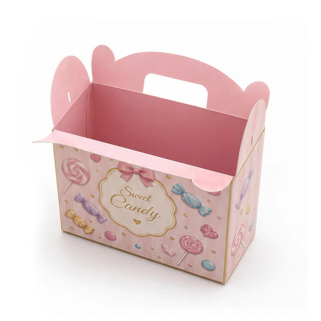 Custom Pink Cartoon Candy Gable Handle Gift Box for Sweet Treats