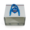 Custom Silver Metallic Paper Gift Bag with Blue Ribbon Handles