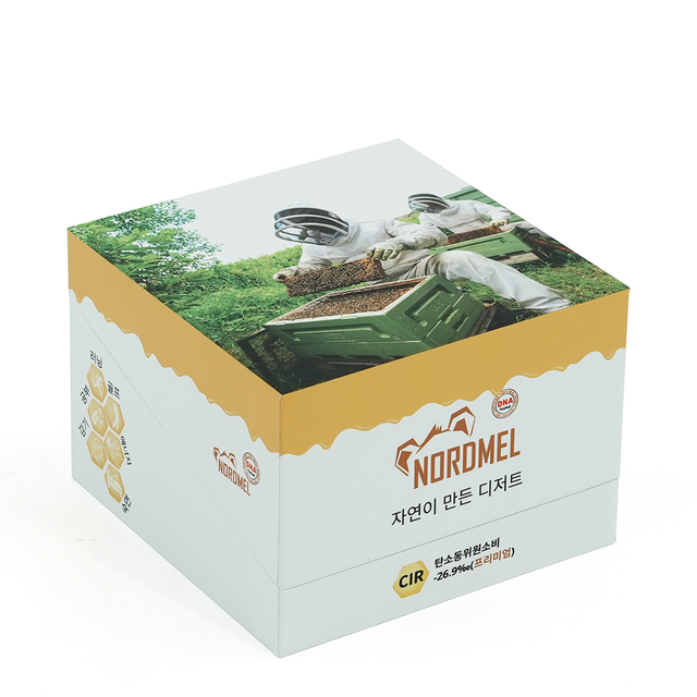 Full Color Printed Flip Rigid Honey Gift Box with Golden Interior & Custom Circular EVA Insert