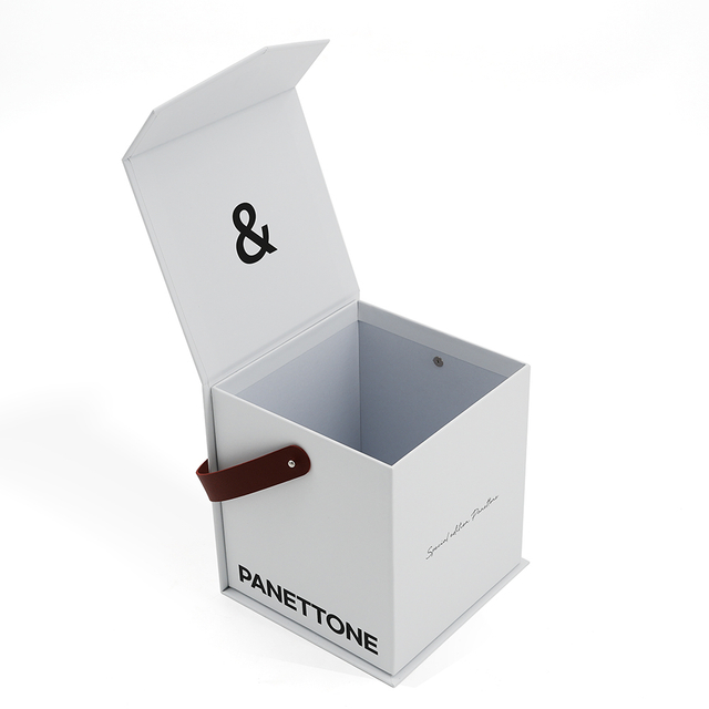 Custom White Rigid Panettone Box with PU Leather Carry Handle Wholesale