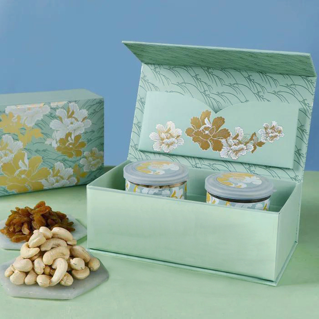 Custom Magnetic Rigid Gift Box with Card Slot & 2 Tin Inserts for Nuts