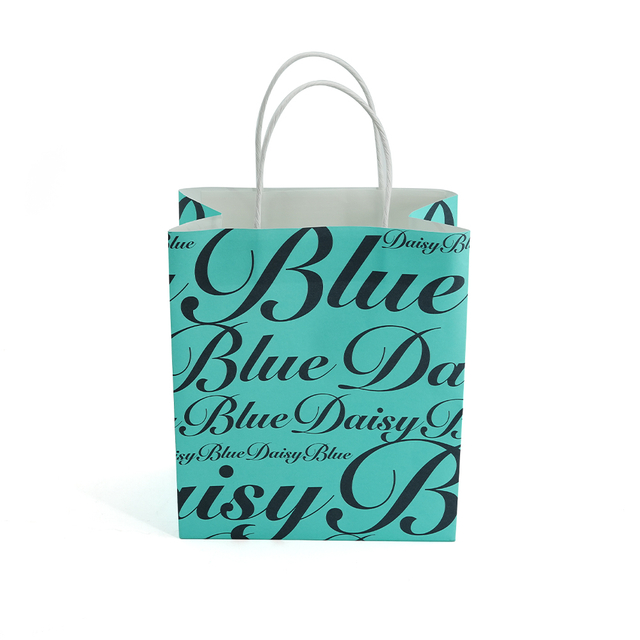 Custom Turquoise Paper Shopping Bag with All-Over Logo Print