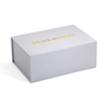 Shimmer Silver Magnetic Flip Rigid Gift Box with Custom Gold Hot Foil Brand Logo